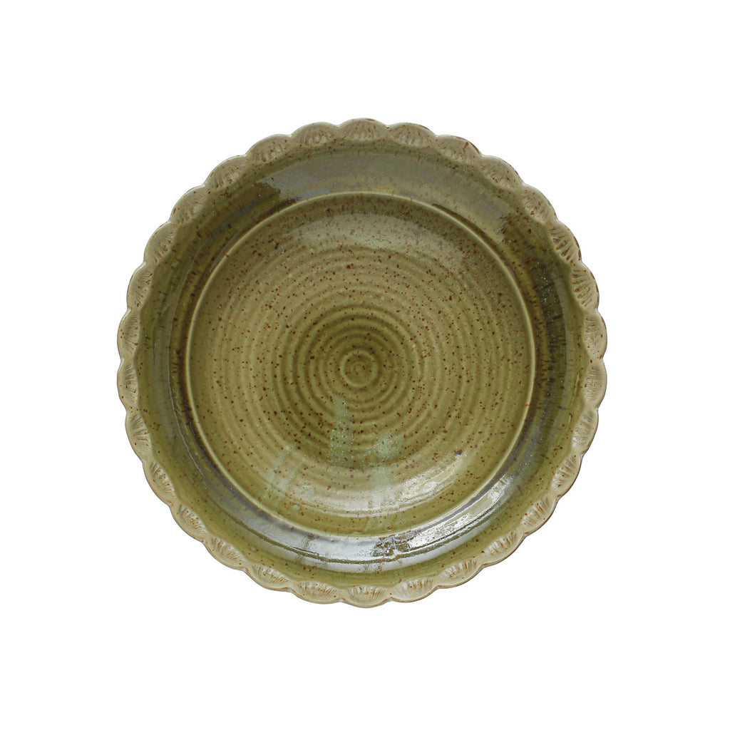 Green Scalloped Stoneware Bowl