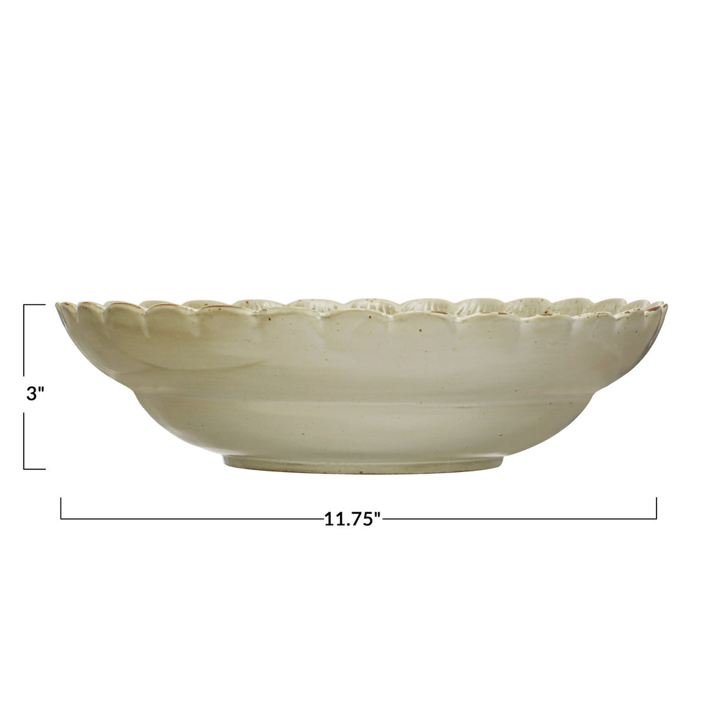 Green Scalloped Stoneware Bowl