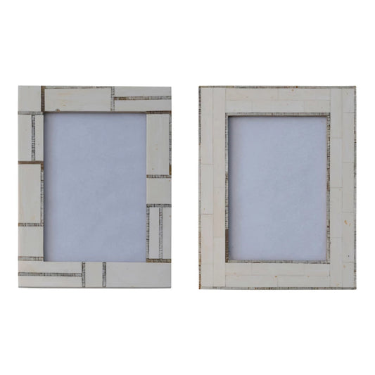 Resin Photo Frame w/ Horn Inlay, Ivory Color, 2 Styles (Each One Will Vary)