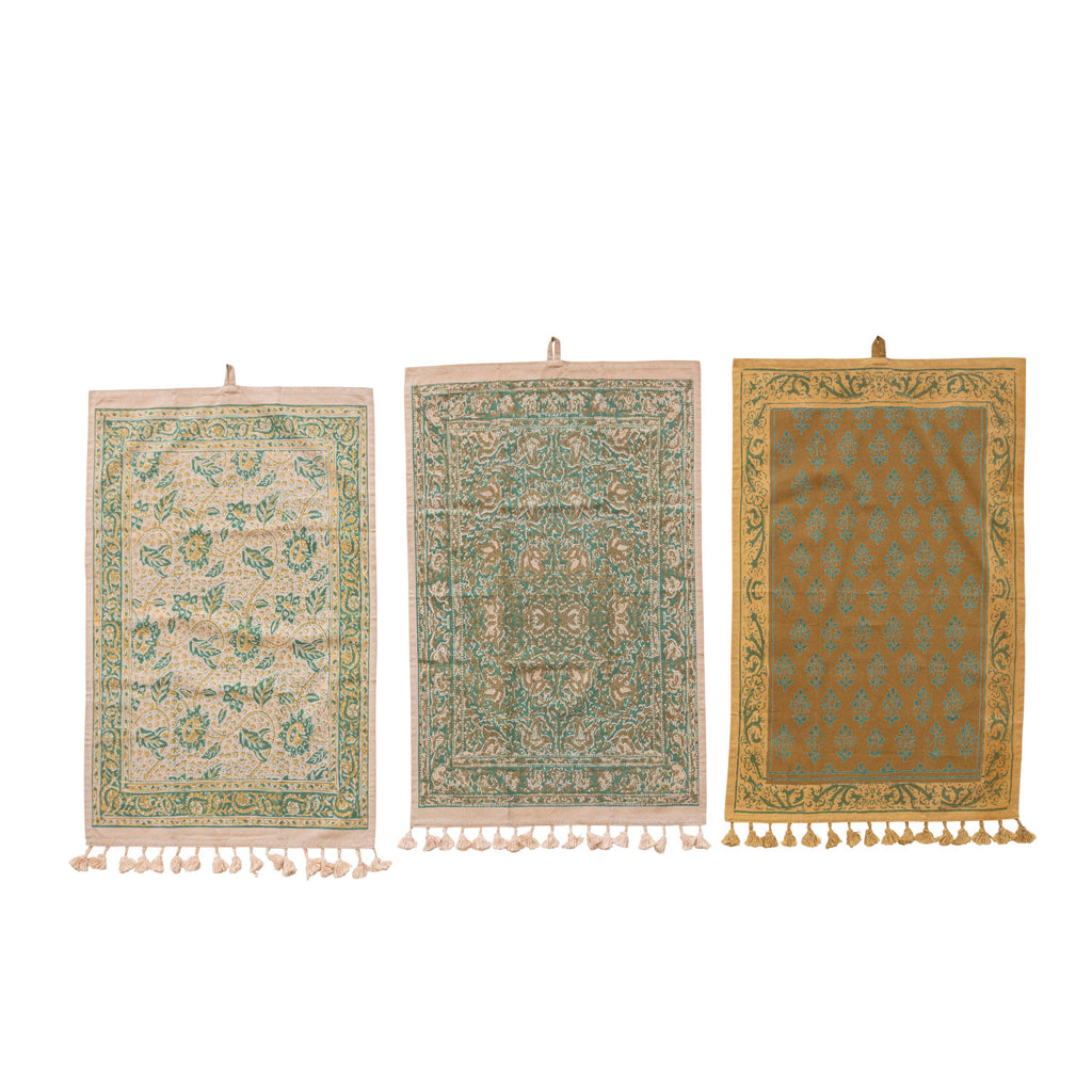 Cotton-Printed-Tea-Towel-w-Design-Tassels--Loop-Multi-Color-3-Styles