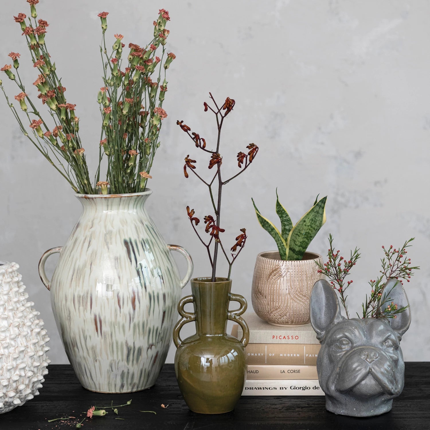 Hand-Painted Stoneware Vase w/ Handles