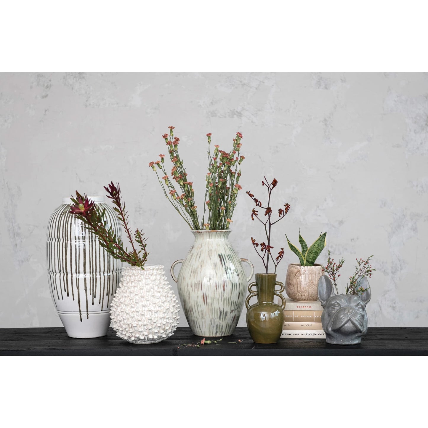 Stoneware Vase w/ Handles, Olive Green