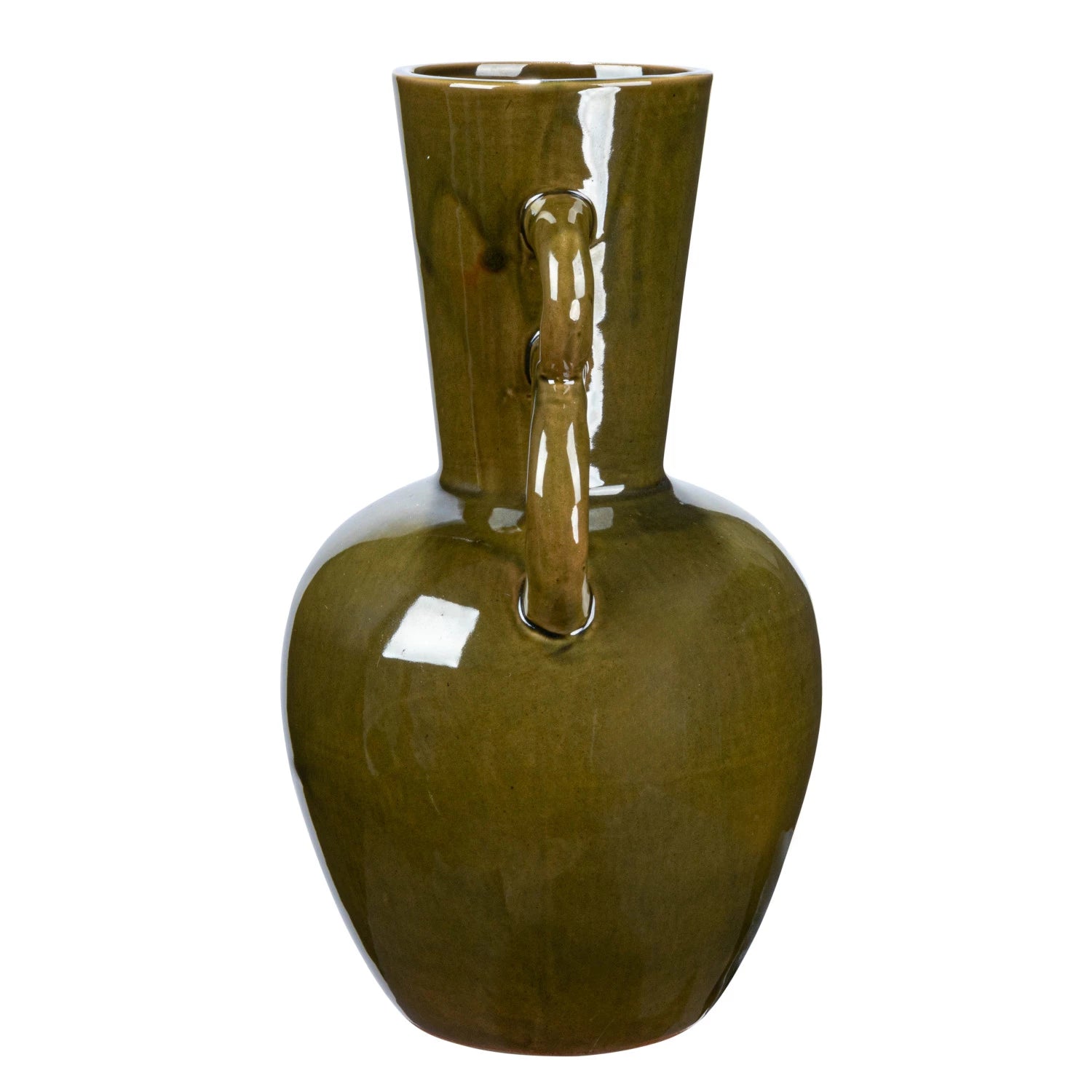 Stoneware Vase w/ Handles, Olive Green