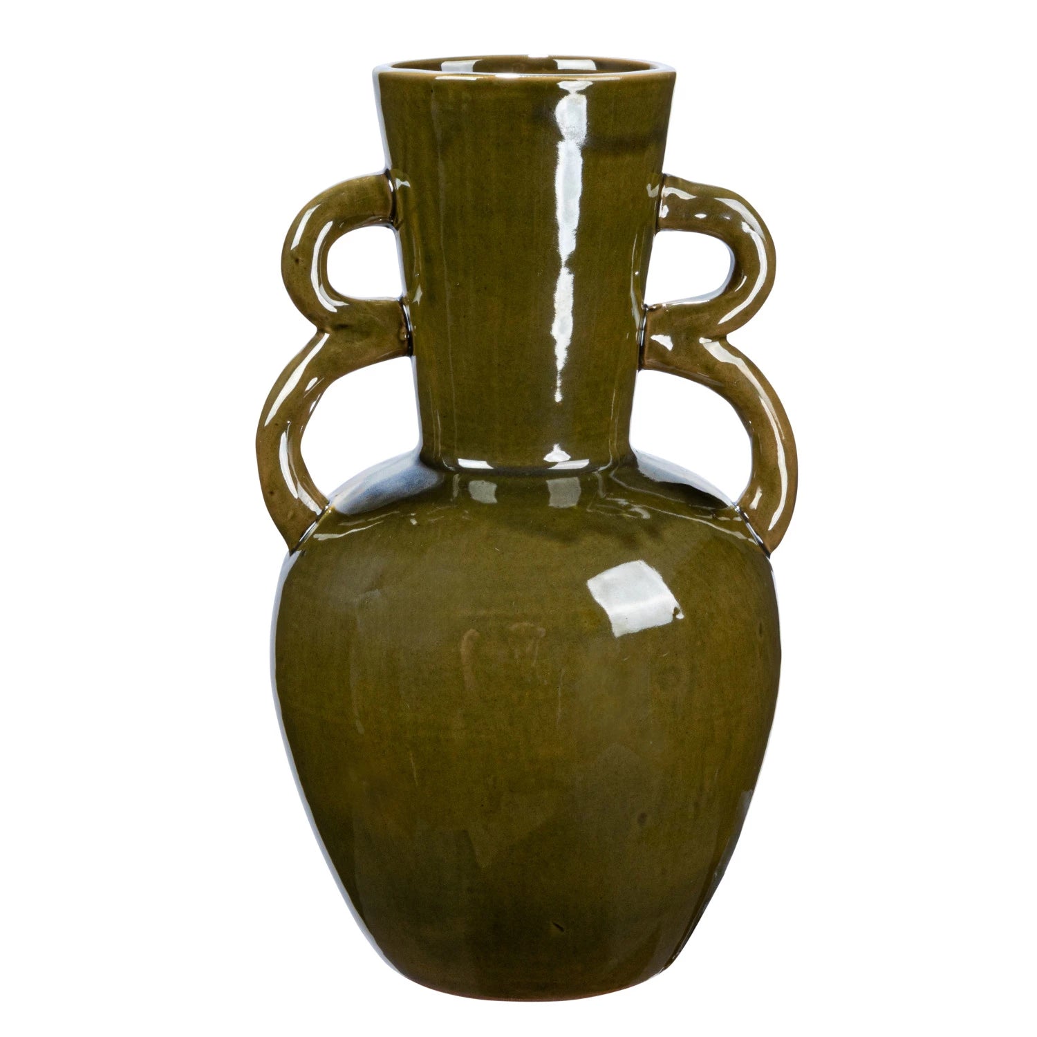Stoneware Vase w/ Handles, Olive Green