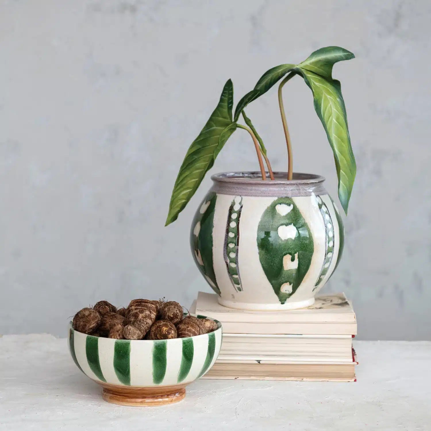 Hand-Painted Stoneware Planter