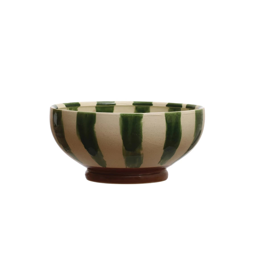 Hand-Painted Stoneware Footed Bowl w/ Stripes