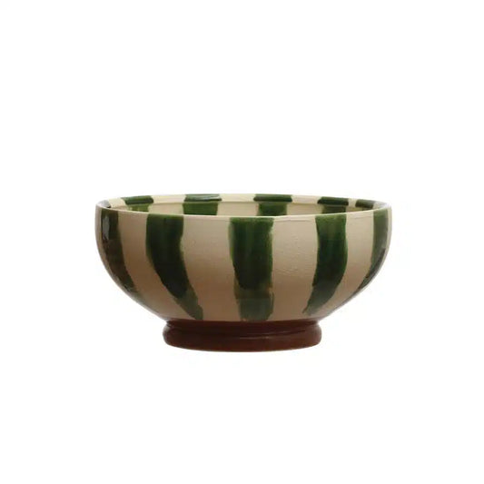 Hand-Painted Stoneware Footed Bowl w/ Stripes | Bridal Shower Paige Estes & Levi Harville