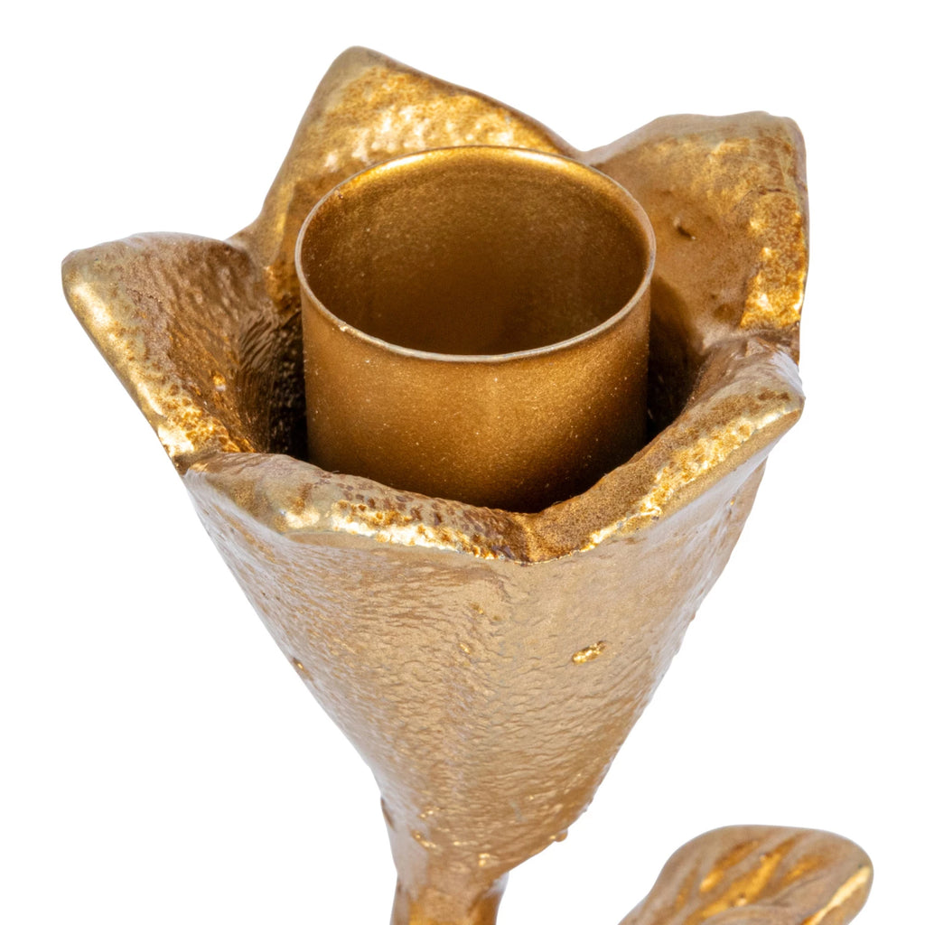 Hand-Forged Cast Iron Candelabra w/ Flowers & Bird (Holds 2 Tapers)