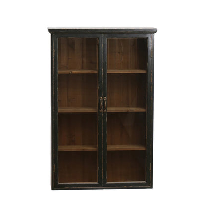 Wood & Glass Display Cabinet w/ 3 Shelves, 2 Doors (Hangs or Sits)