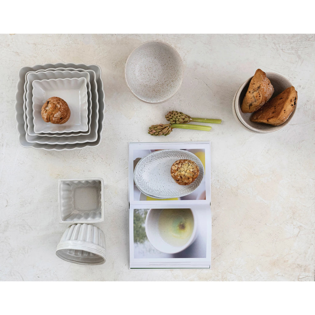 Stoneware Serving Dishes w/ Scalloped Edge