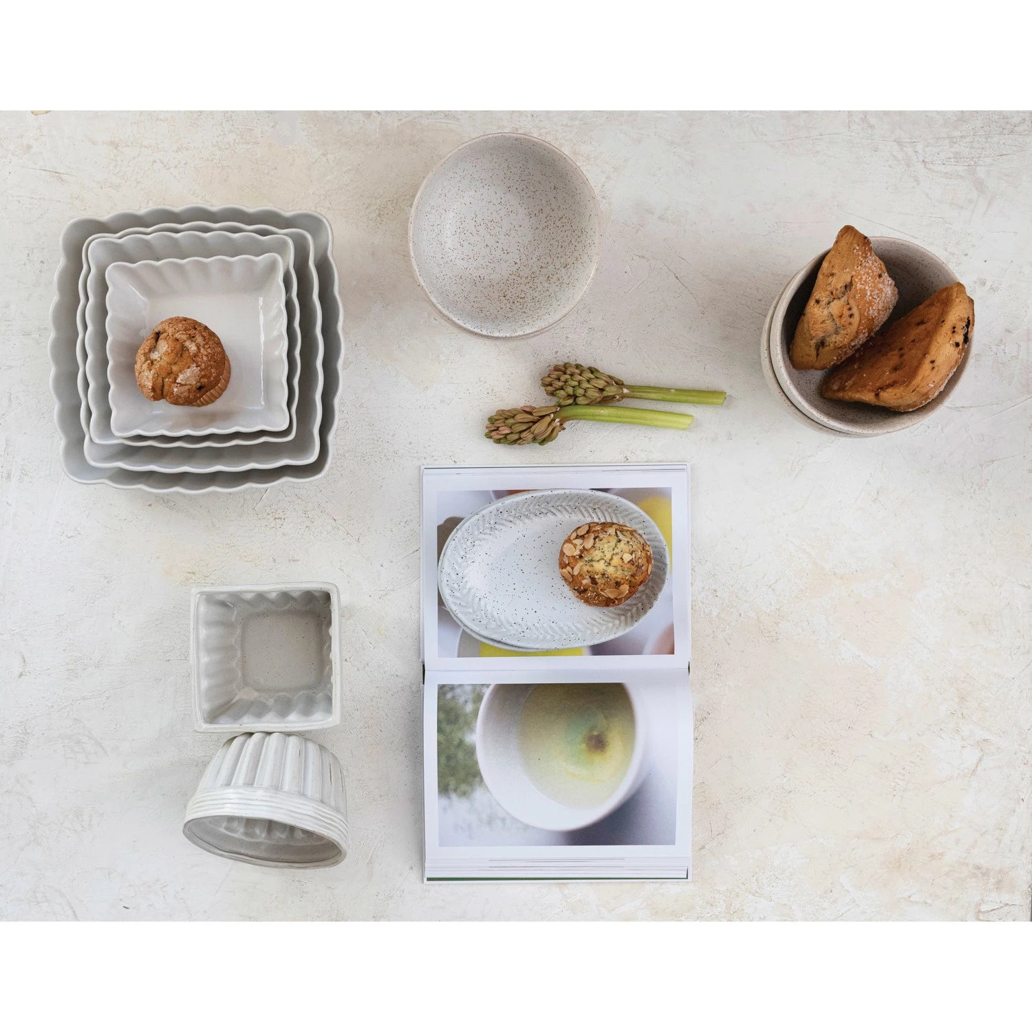 Stoneware Serving Dishes w/ Scalloped Edge