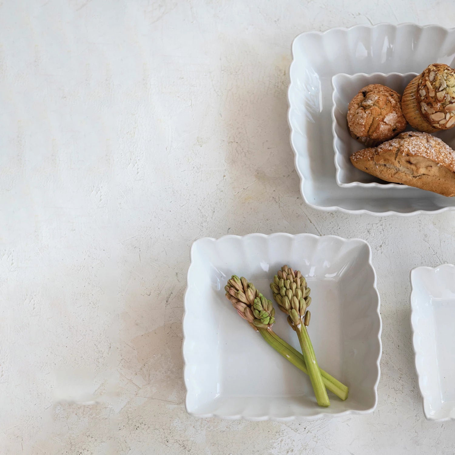 Stoneware Serving Dishes w/ Scalloped Edge