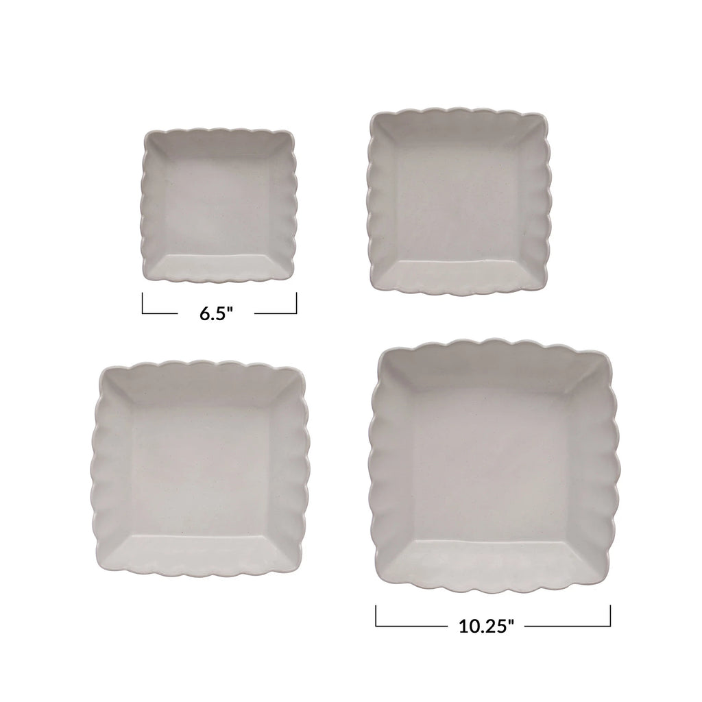 Stoneware Serving Dishes w/ Scalloped Edge