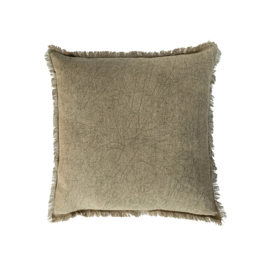 Square Stonewashed Linen Pillow w/ Fringe