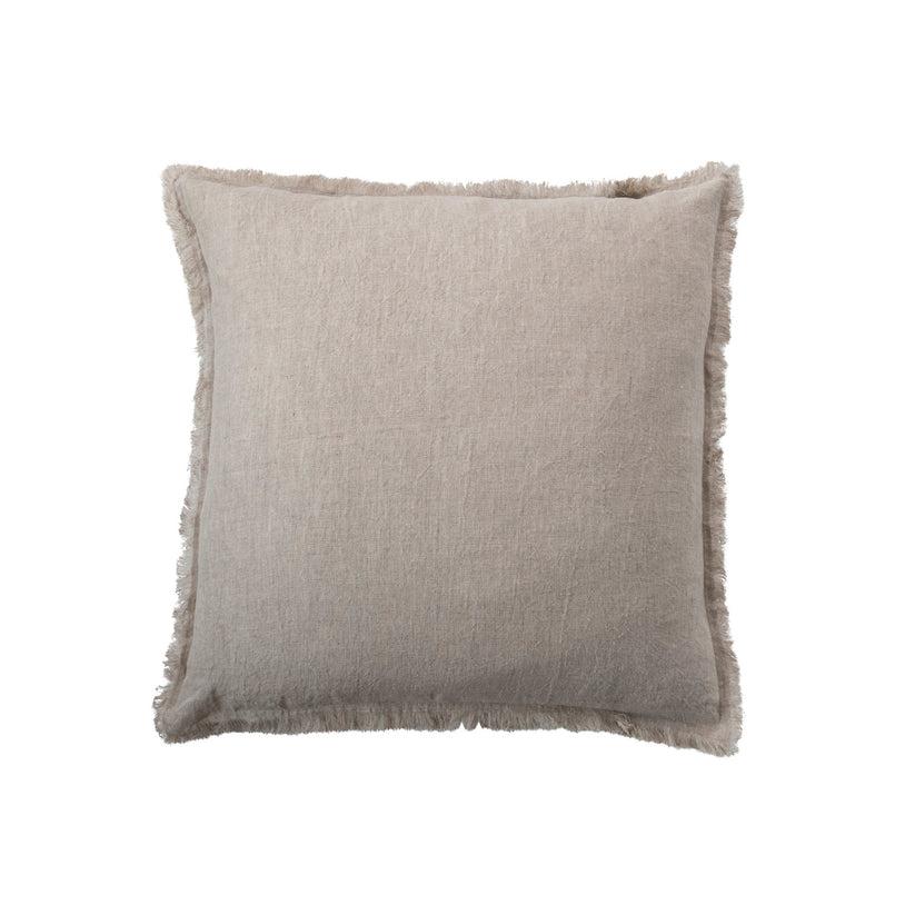 Square Stonewashed Linen Pillow w/ Fringe