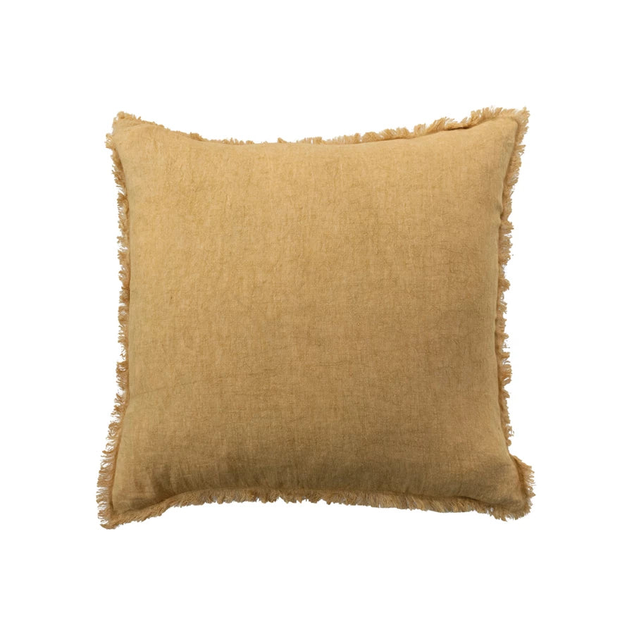 Square Stonewashed Linen Pillow w/ Fringe