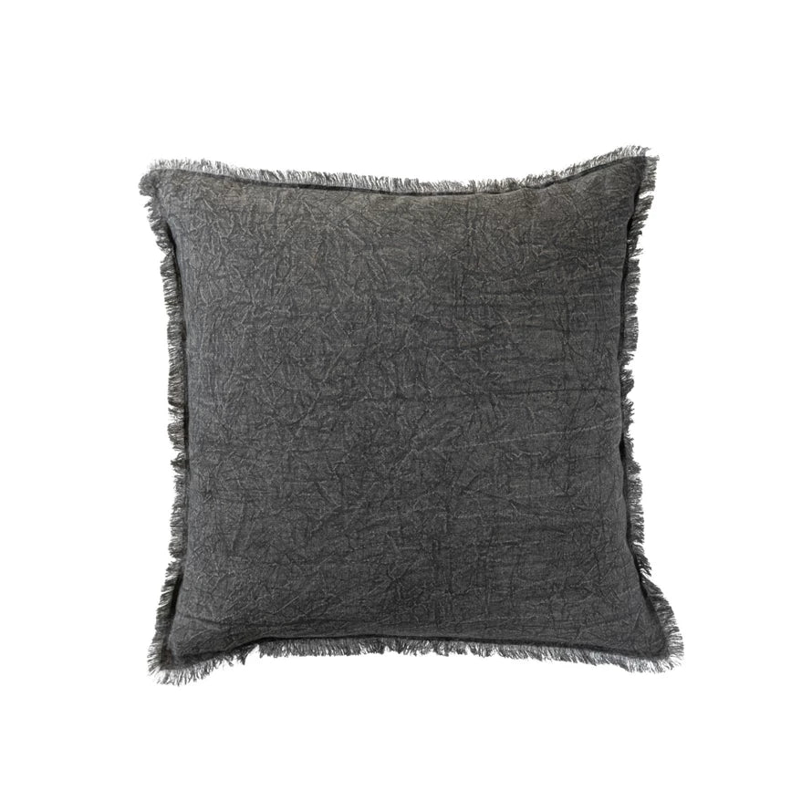 Square Stonewashed Linen Pillow w/ Fringe
