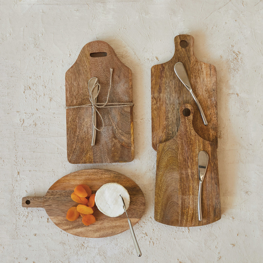 Mango Wood Cheese/Cutting Board w/ Handle & Canape Knife, 4 Styles, Set of 2 | Bridal Shower Maelynn McKinney & Harrison Lee