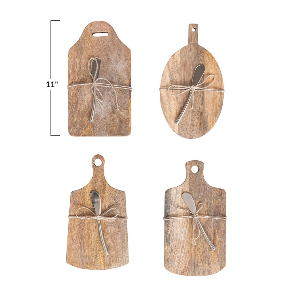 Mango Wood Cheese/Cutting Board w/ Handle & Canape Knife, 4 Styles, Set of 2 | Bridal Shower Maelynn McKinney & Harrison Lee