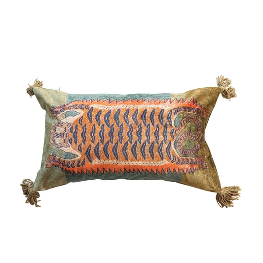 Cotton Velvet Printed Lumbar Pillow