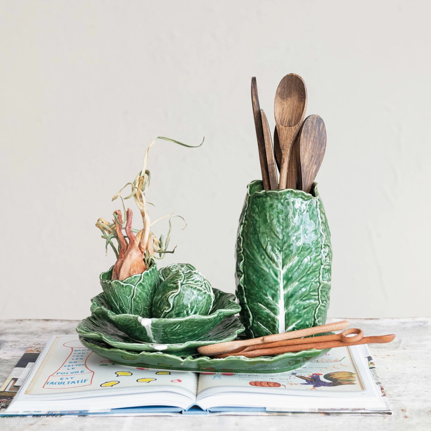 Hand-Painted Stoneware Cabbage Shaped Plate