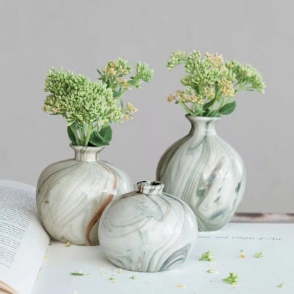 Stoneware Vases w/ Marbled Design, Set of 3