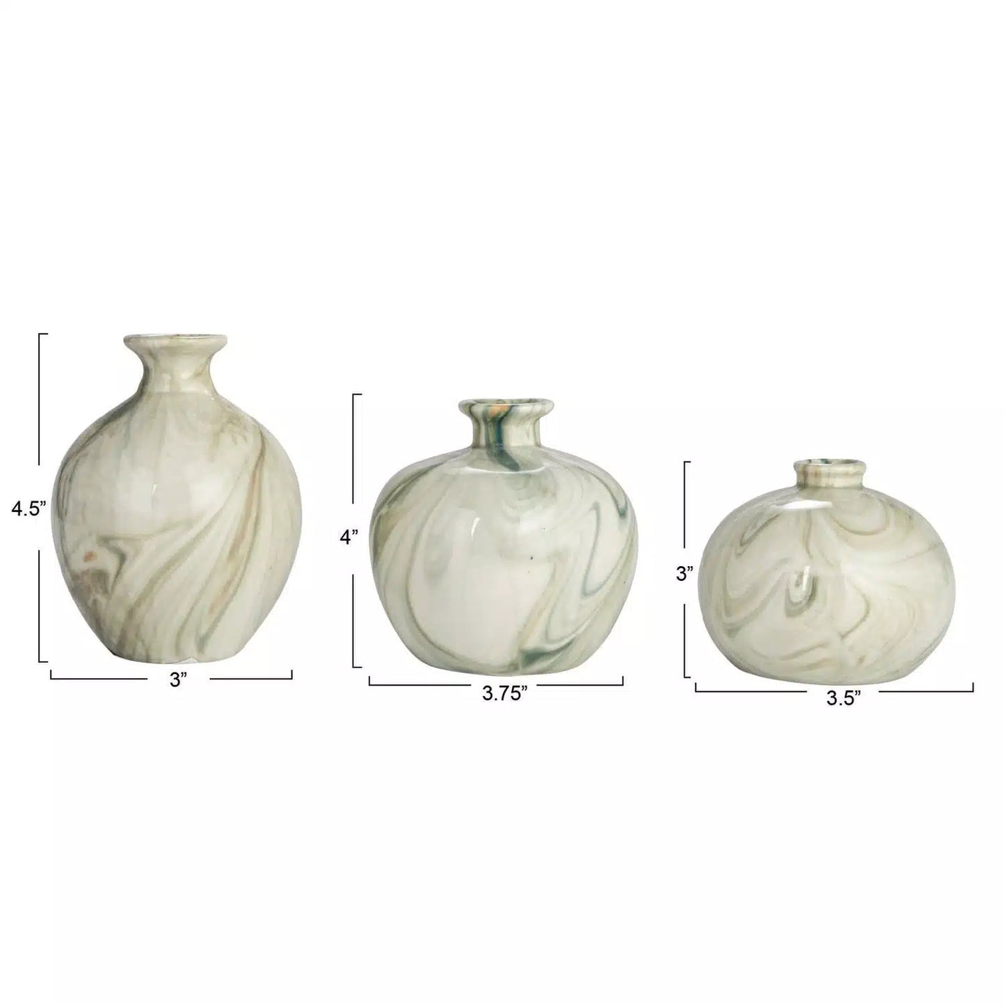 Stoneware Vases w/ Marbled Design, Set of 3