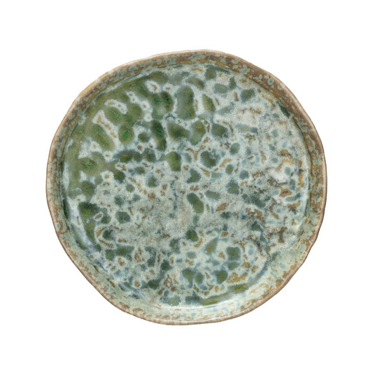 Stoneware Plate, Reactive Crackle Glaze