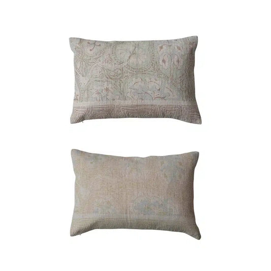 Cotton Chenille Distressed Print Lumbar Pillow, Multi Color, 2 Styles
