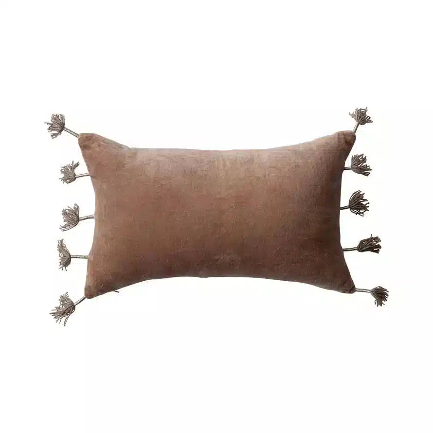 Cotton Velvet Lumbar Pillow w/ Metallic Thread Wrapped Tassels & Linen Back | Housewarming Grant & Madi Murphree