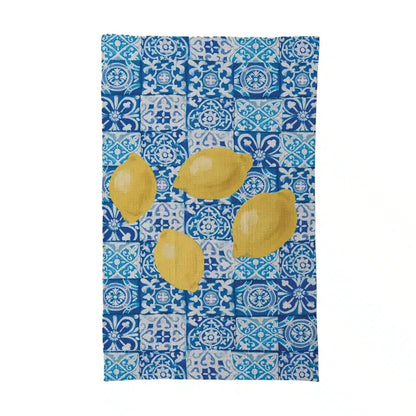 Printed Recycled Microfibre Tea Towel w/ Tile Pattern & Lemons