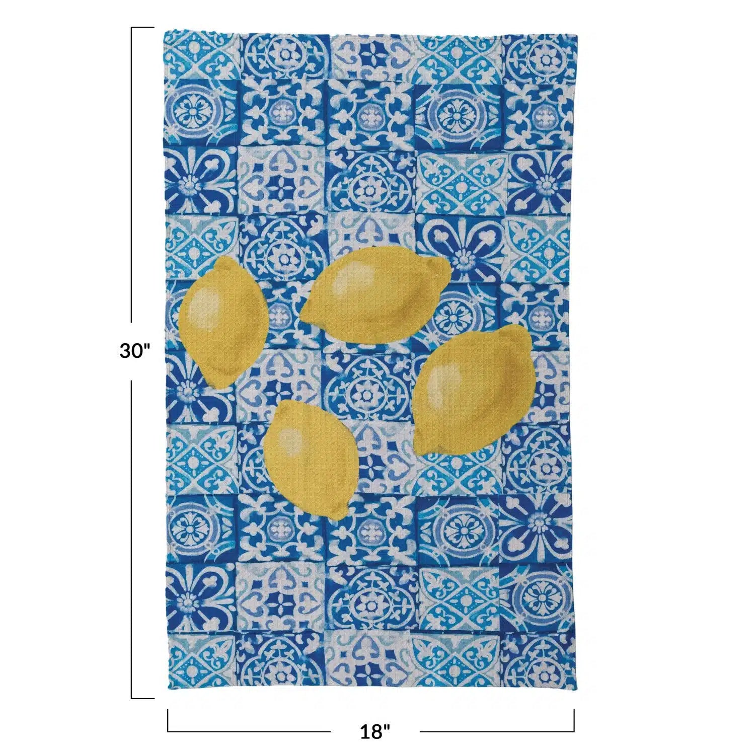 Printed Recycled Microfibre Tea Towel w/ Tile Pattern & Lemons