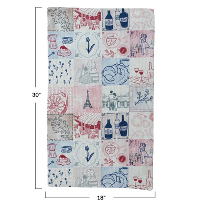 Printed Recycled Microfibre Tea Towel w/ Floral/Food/Travel Images