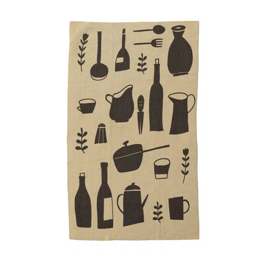 Printed Recycled Microfibre Tea Towel w/ Kitchenware Pattern