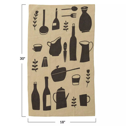 Printed Recycled Microfibre Tea Towel w/ Kitchenware Pattern