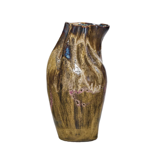 Hand-Painted Stoneware Organic Shaped Vase