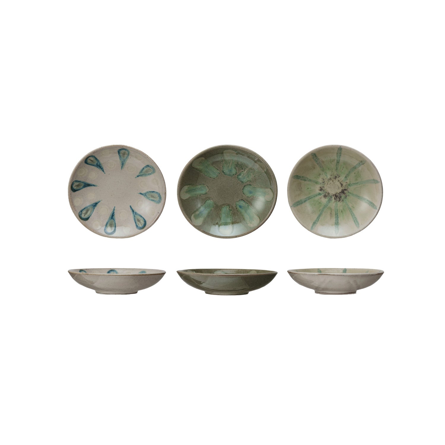 Hand-Painted Stoneware Low Bowl, 3 Styles