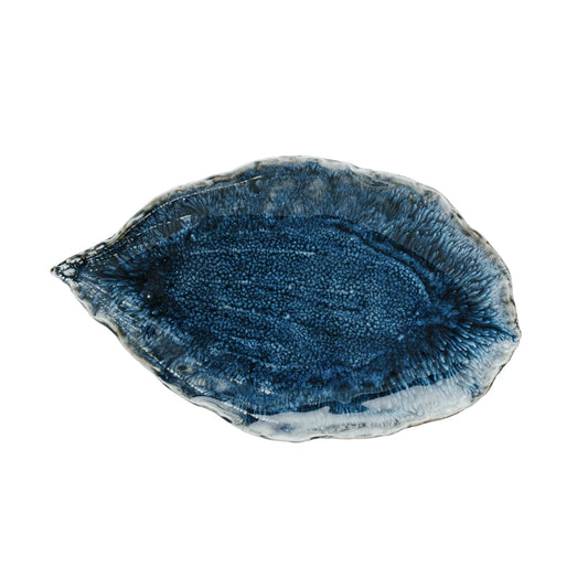 Stoneware Leaf Shaped Plate, Reactive Crackle Glaze