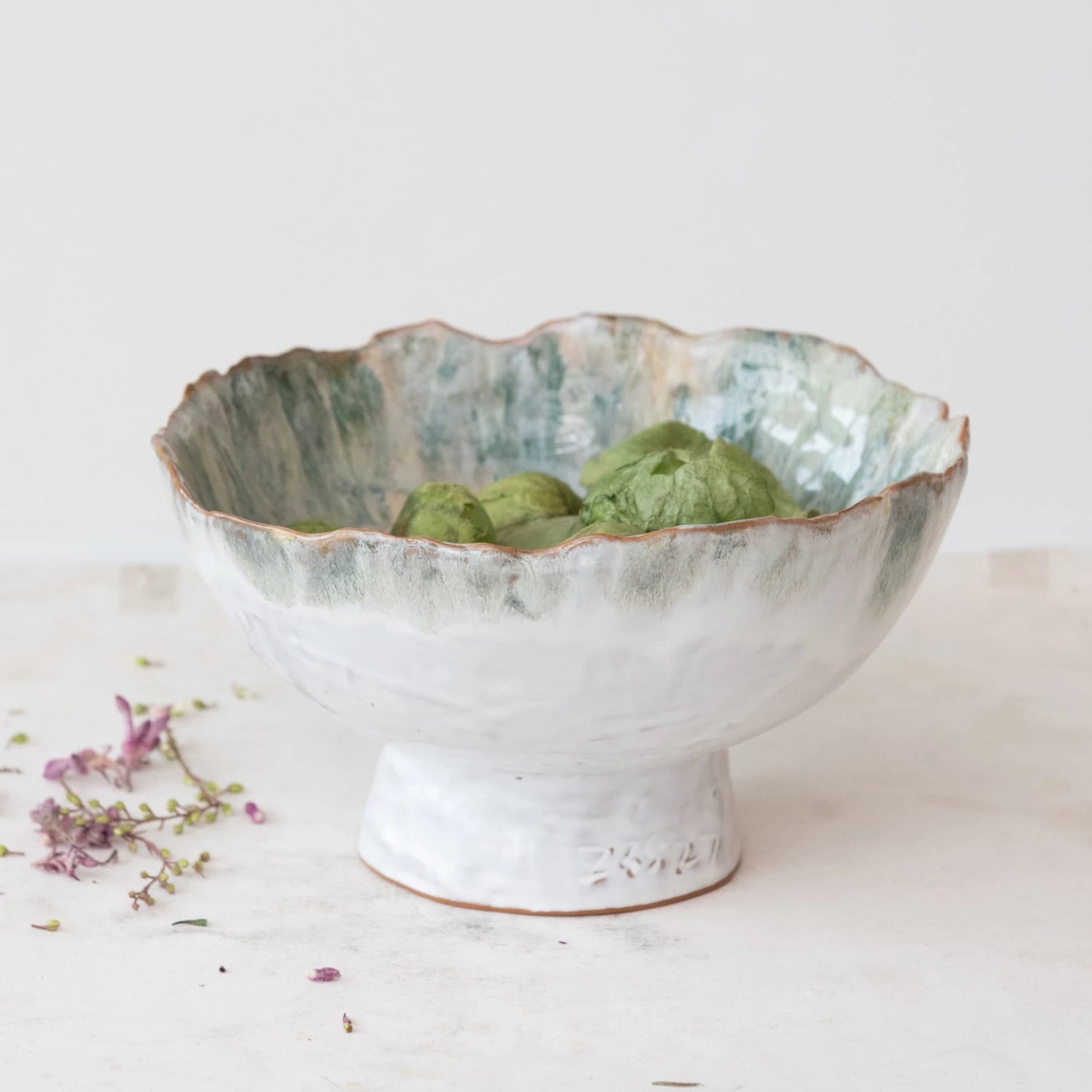 Stoneware Footed Bowl, Reactive Glaze (Each One Will Vary)