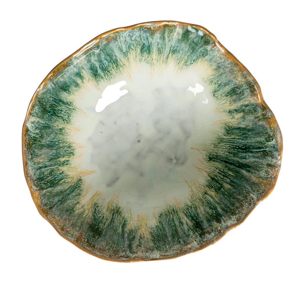Stoneware Footed Bowl, Reactive Glaze