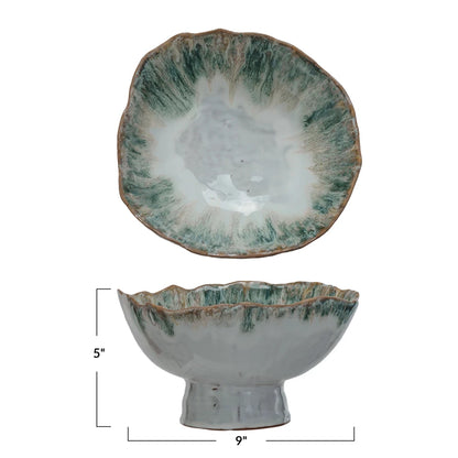 Stoneware Footed Bowl, Reactive Glaze (Each One Will Vary)