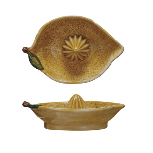 Hand-Painted Stoneware Lemon Shaped Juicer, Yellow