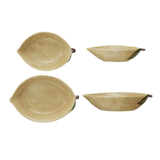 Hand-Painted Stoneware Lemon Shaped Bowls