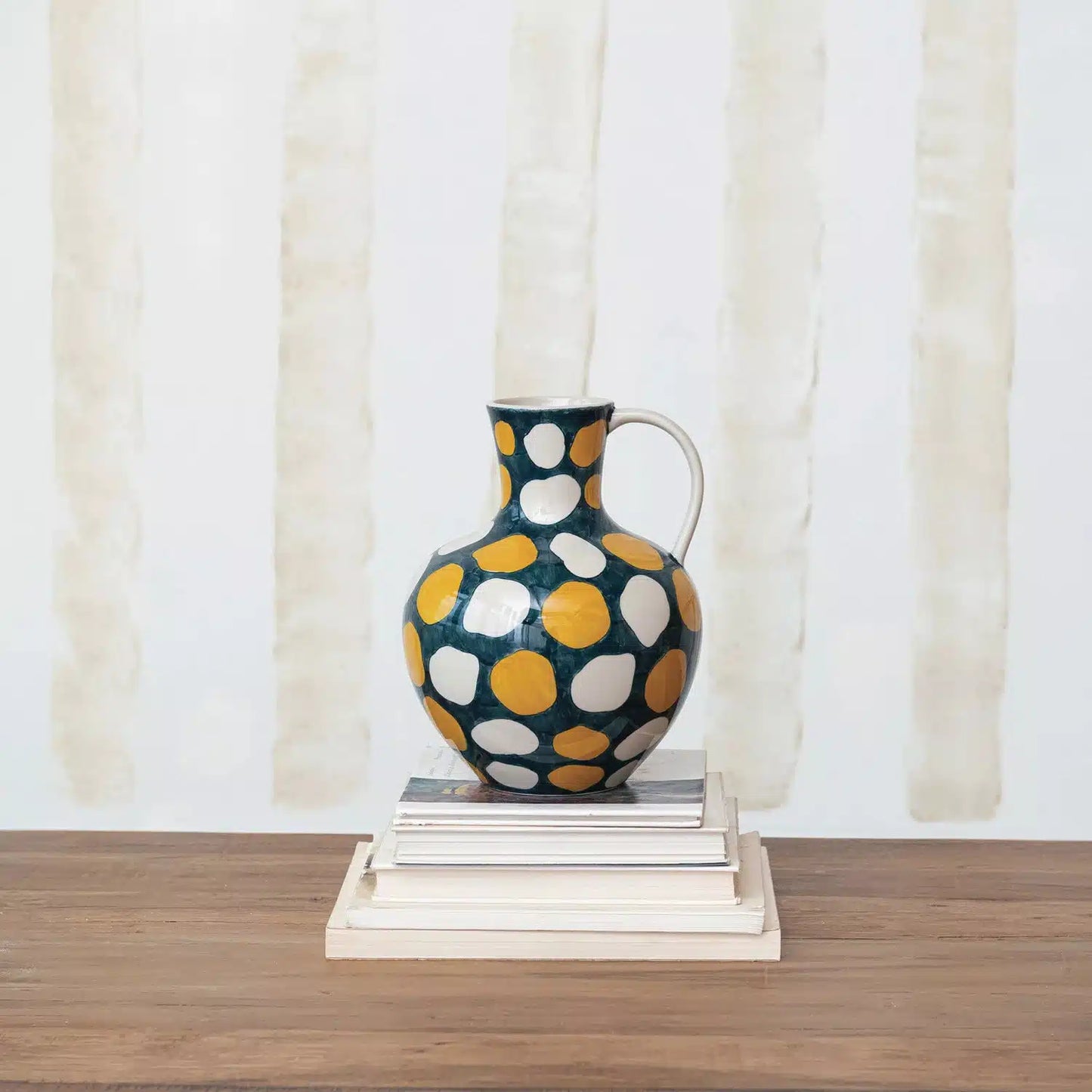 Hand-Painted Stoneware Jug w/ Wax Relief Dots