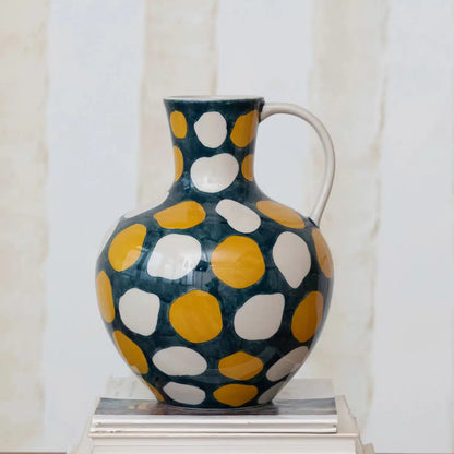 Hand-Painted Stoneware Jug w/ Wax Relief Dots