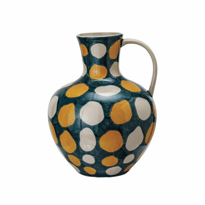 Hand-Painted Stoneware Jug w/ Wax Relief Dots