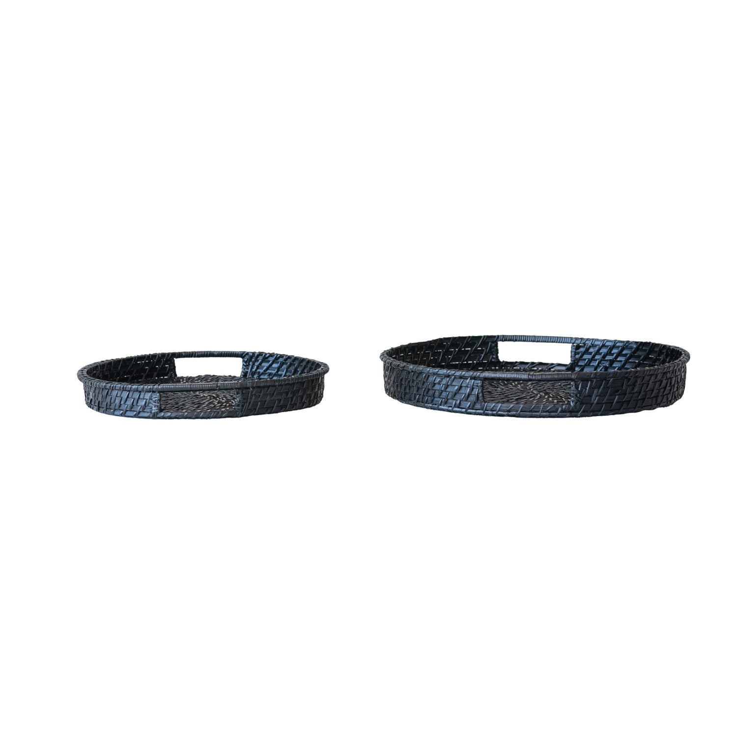 Decorative Hand-Woven Bamboo Trays with Handles, Black, Set of 2