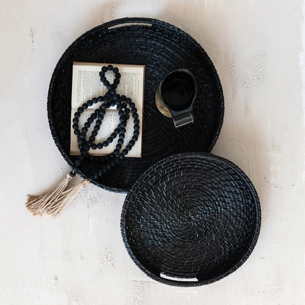 Decorative Hand-Woven Bamboo Trays with Handles