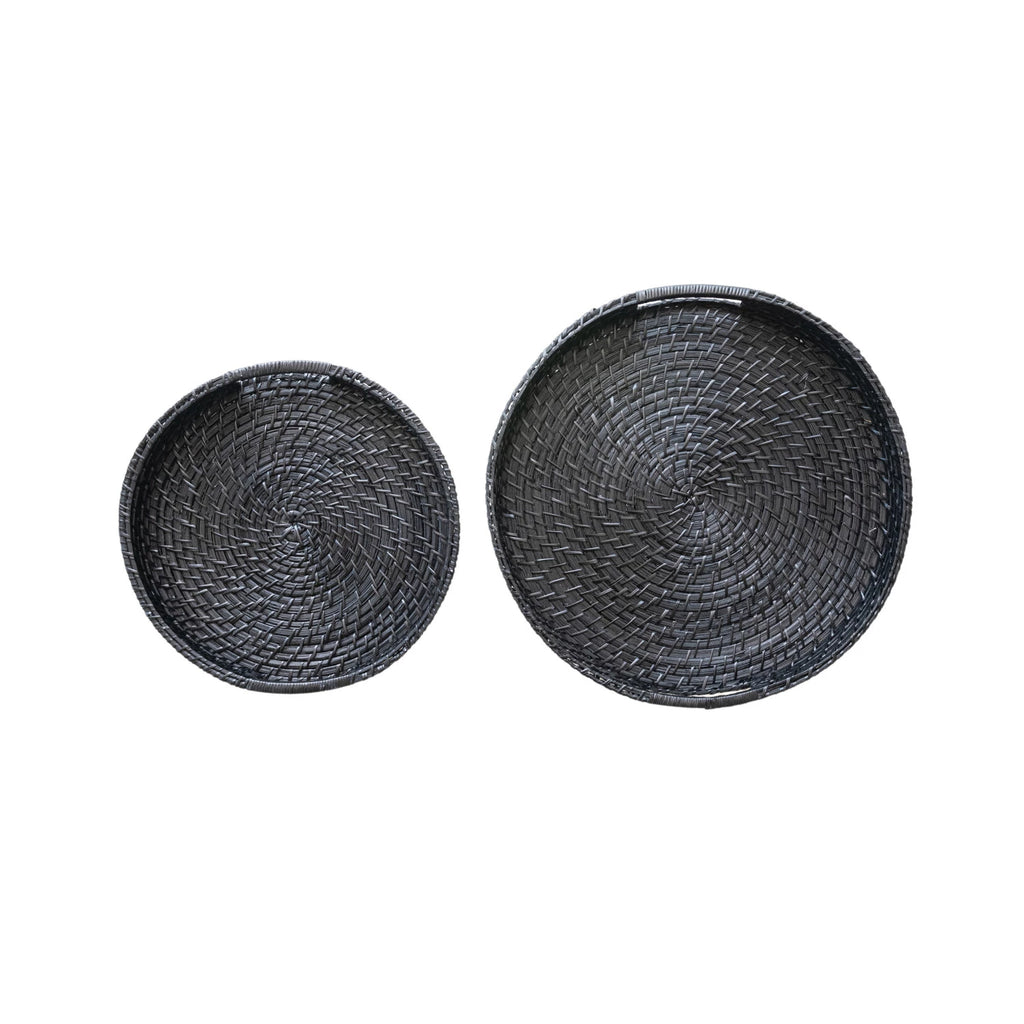 Decorative Hand-Woven Bamboo Trays with Handles