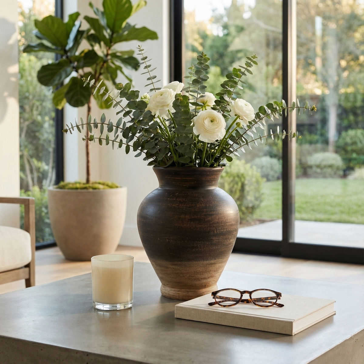 Vase - Brown Terracotta Two Tone Traditional, 12 in.